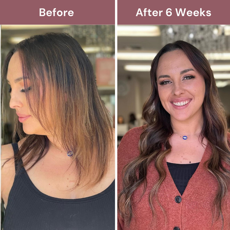 Before and after 6 weeks: longer, fuller-looking hair